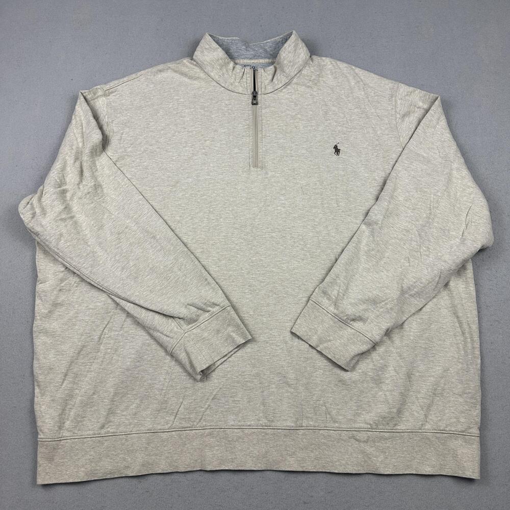 Polo Ralph Lauren Sweater Mens 4XLT Gray 1/4 Zip Mock Neck Pullover Pony Logo